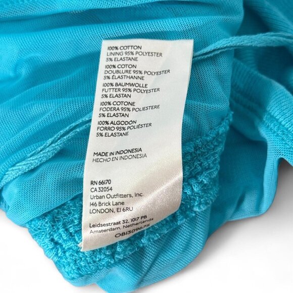 Free People Boulevard Bow Tie Strap Ruched Sides Cotton Rib Tank Top Aqua Size L - Picture 9 of 9